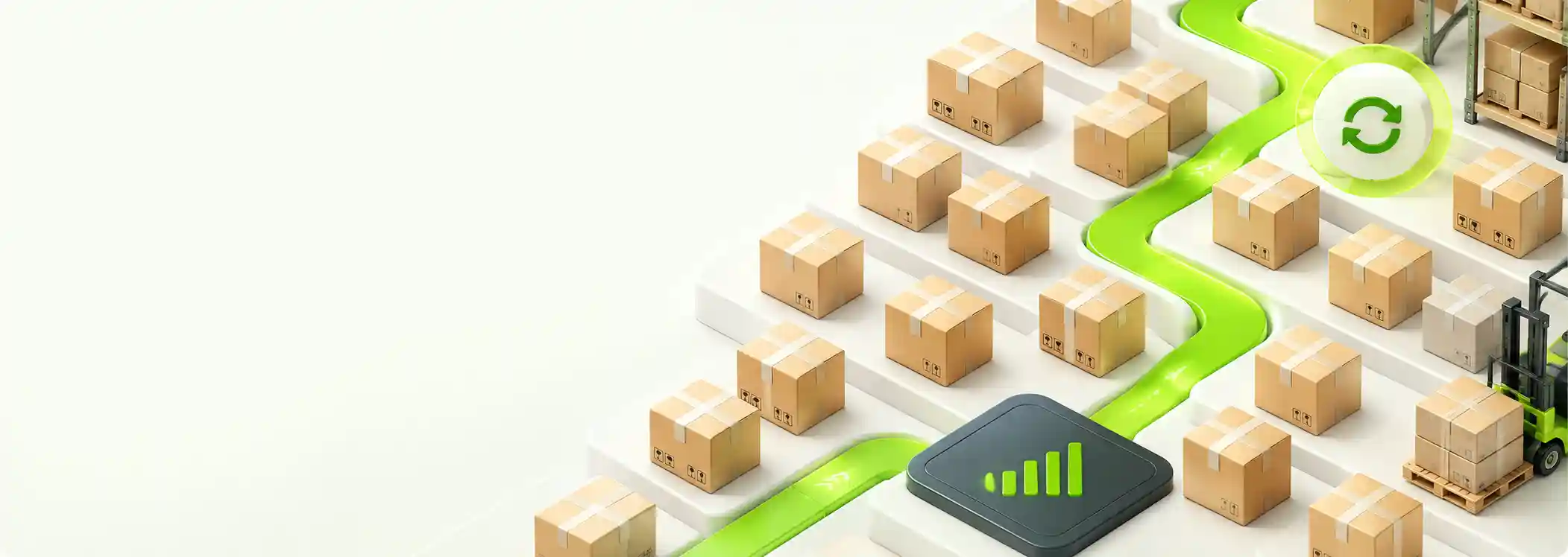 Orderly warehouse boxes with a lime inventory pathway